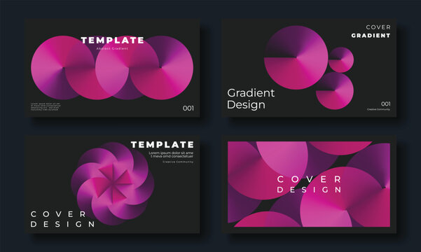 Abstract vibrant gradient cover template. Set of modern poster with colorful, circle, geometric shapes, square grid. Gradient background for brochure, flyer, wallpaper, banner, business card. 