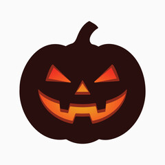Scary Spooky halloween Pumpkin jack o lantern scary Evel face with glowing orange eyes and mouth, Vector Illustration.