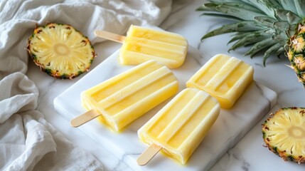 Pineapple popsicles on a marble board