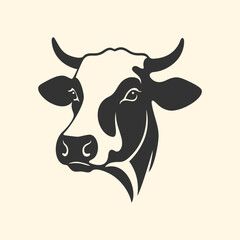 Cow head illustration in vintage bw style. cow face, butcher logo, dairy product branding, farm logos, horn, cattle head, beef head, agriculture-related packaging. cow, farm, animal, beef, vintage