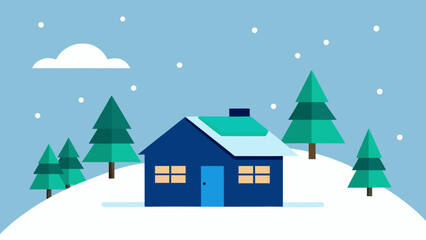 Fototapeta premium Christmas winter landscape with houses and trees, a festive snowy village scene under a starlit sky