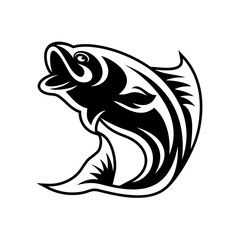 Jumping fish vector bold lines. fishing brand logos vector illustration, seafood labels, outdoor lifestyle products, fish, jump, aquatic, seafood, bold, bait, wildlife icon, fishing icon