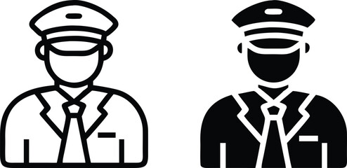 Airline Captain Icon Vector - Black and White Aviation Officer Avatar Illustration © VEECT STORE