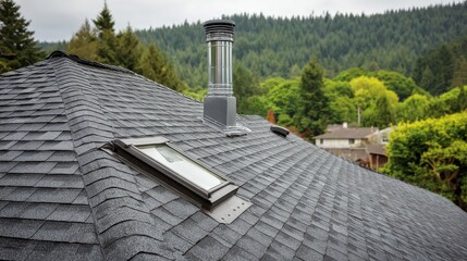 Architectural Shingles - Waterproofing for Home Roofing Construction with Skylight View