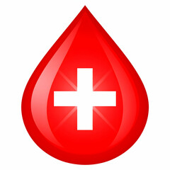 Fototapeta premium Red Blood Drop Icon with Glowing White Cross