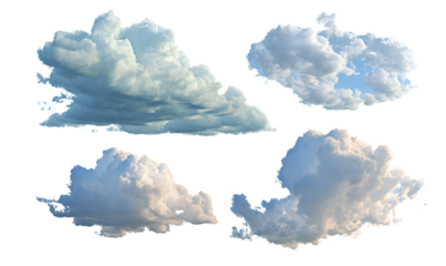  Set of four Green clouds in the sky isolated on white background