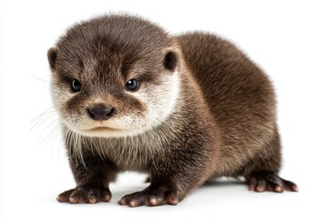 Baby Otter - Endangered Species of Aquatic Animal isolated on White Background