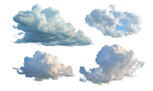  Set of four Green clouds in the sky isolated on white background