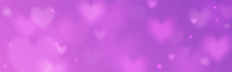 Pink heart bokeh filter background with soft blurred lights in romantic atmosphere - glowing valentine love effect on gradient for wedding photo, social media overlay or dreamy celebration design.