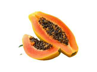 Ripe Papaya Halves on Transparent Background