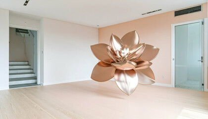 Rose Gold Abstract Flower in Peach Room Interior