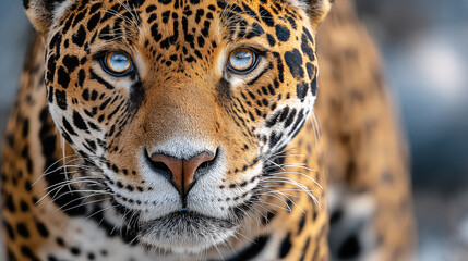 Obraz premium Portrait of a jaguar with blue eyes close-up