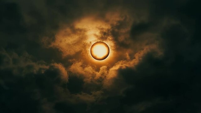 Sun peeking through dark clouds