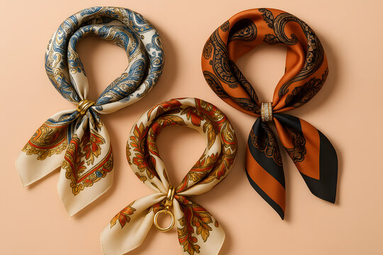 Luxury Silk Scarves Display with Elegant Patterns for Fashion Boutique Marketing