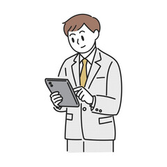 タブレットを操作するビジネスマンのイラスト