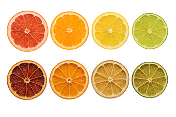 Fototapeta premium Assortment of fresh and dried citrus fruit slices isolated on transparent background
