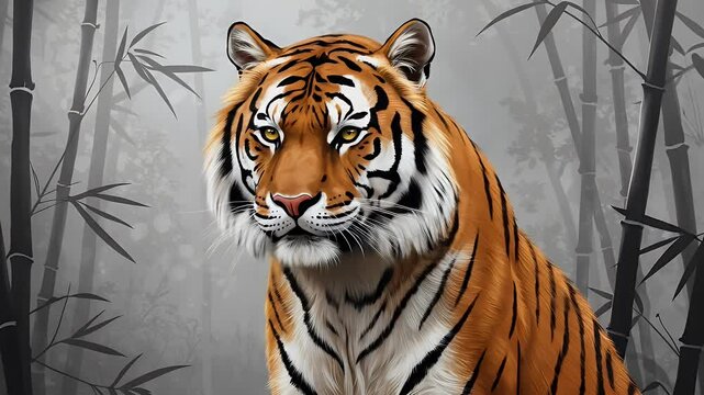Animated Portrait of a Tiger in Bamboo Forest Pixel Art with Subtle Movements Smooth Seamless Loop