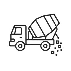 Fototapeta premium Concrete mixer truck construction vehicle in minimal line art style ready for construction industry design projects.