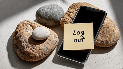 Conceptual image of a message on a smart phone with the message log out