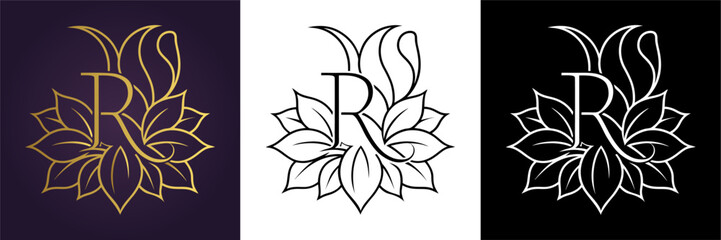 Letter R Luxury Floral Monogram Logo Template (17)