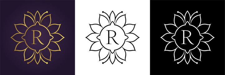 Letter R Luxury Floral Monogram Logo Template (22)