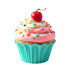 Delicious cupcake with pink frosting and colorful sprinkles on a white background for bakery advertising campaigns, social media content, and food blog hero images with copy space for text