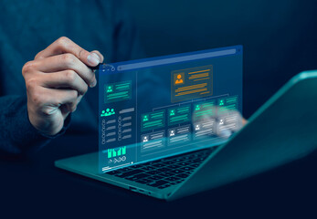 Human resource development concept, information exchange, customer service, training, leadership, resources, policy, suggestions, professional team, recruitment, digital technology