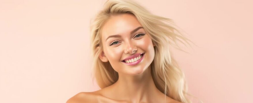 blond model close up smile for dental care or skincare 