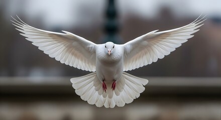 White Pigeon charging toward the camera, Pigeon attack , angry Bird, Pigeon Flying
