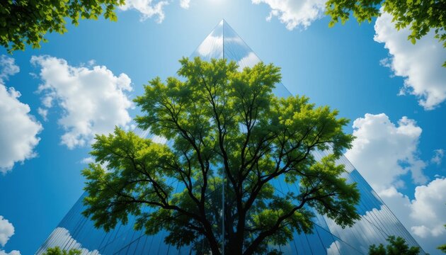 Symmetrical harmony, nature meets architecture in a pyramid-shaped edifice