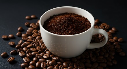 Fototapeta premium A hot cup of dark roasted coffee, rich with aroma and caffeine, makes for a perfect morning beverage