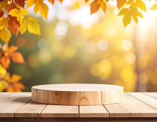 Wooden Pedestal Tabletop Autumn Backdrop