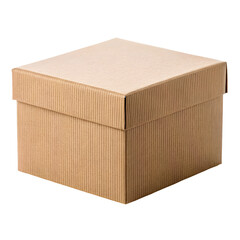 Simple brown cardboard box with lid isolated on transparent background
