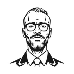 Man icon, businessman avatar vector, office worker icon, hipster face design, graphic male portrait, businessman avatar, bearded man, office worker, hipster face, male portrait
