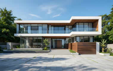 Fototapeta premium Contemporary Residential Architecture with Clean Lines and Neutral Tones in Daylight