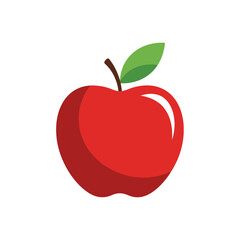 Glossy Red Apple with Green Leaf and Brown Stem Illustration
