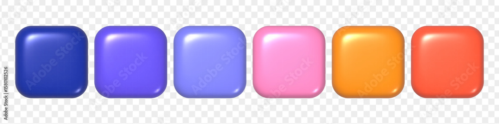 Poster 3d colorful buttons collection for ui ux design. set of realistic squares