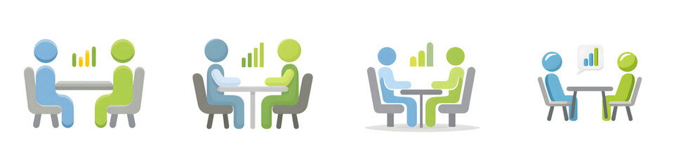 Fototapeta premium Business Meeting Icons: Collaboration, Strategy, and Data Analysis