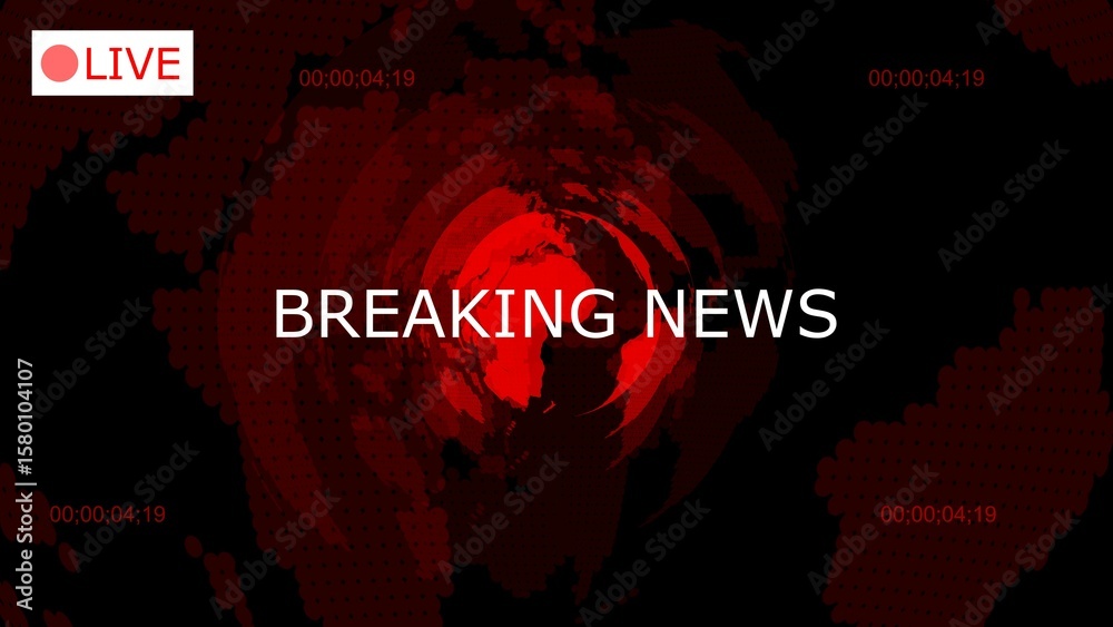 Poster breaking news background animation suitable for television broadcast with a live indicator world glo