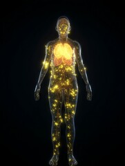 3D Medical Visualization of Elderly Female with Glowing Brain and Circulatory Pathways