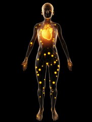 3D Medical Visualization of Elderly Female with Glowing Brain and Circulatory Pathways