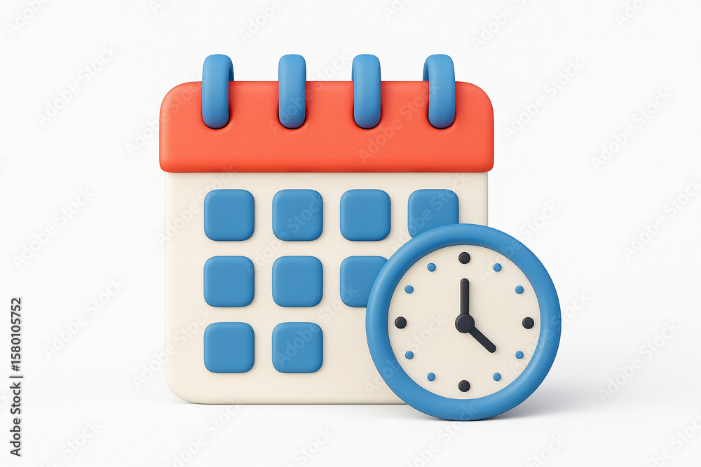 Poster 3d rendered calendar and clock icon on white background symbolizing time management and scheduling f