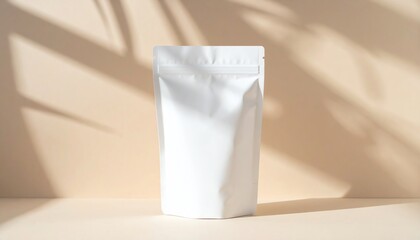 Blank White Pouch Mockup with Leaf Shadows