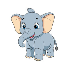 Cute cartoon baby elephant. Adorable smiling animal character illustration for kids. Vector graphic isolated on white background.