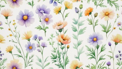 Colorful floral pattern design with delicate watercolor style.