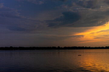 Fototapeta premium ducks in the water under a gorgeous sunset