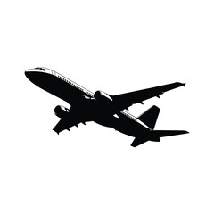 Silhouette of an airplane on a white background