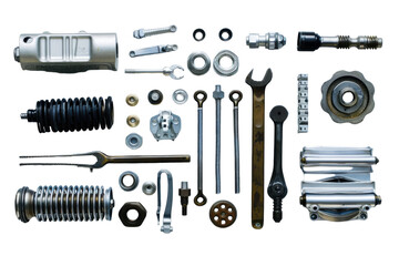Assorted metal parts on black