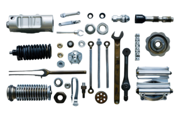 Assorted metal parts on black