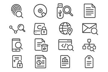 Digital security and data management icons on dark background
